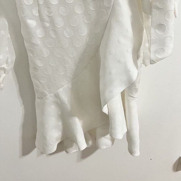 Keepsake See You Now White Polka Dot Wrap Dress Size S Long Sleeve Chiffon - Picture 5 of 11